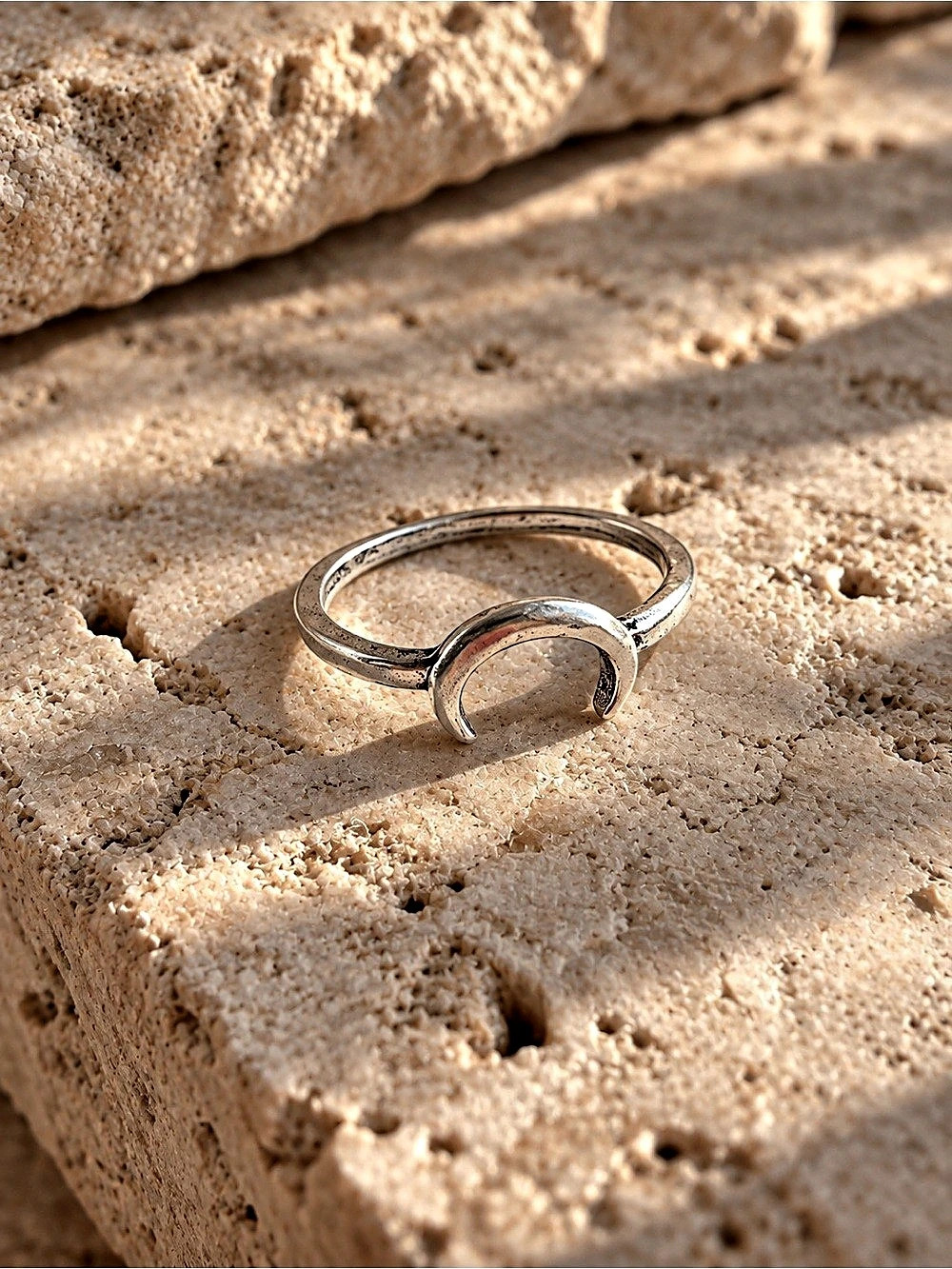 Silver tone Crescent Ring